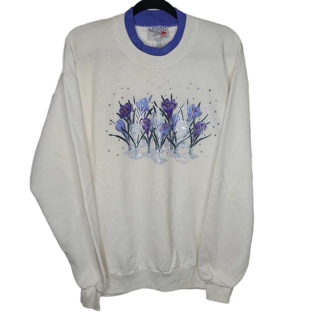 Vintage 90s Tulip Sparkly Morning Sun Floral Granny Sweatshirt Size Large